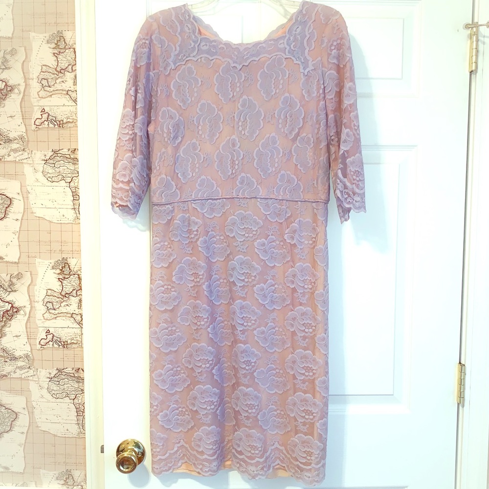 1950s Vintage Lavender Lace Overlay Dress M